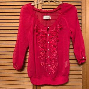 Sheer pink top with floral embellishments ▪️